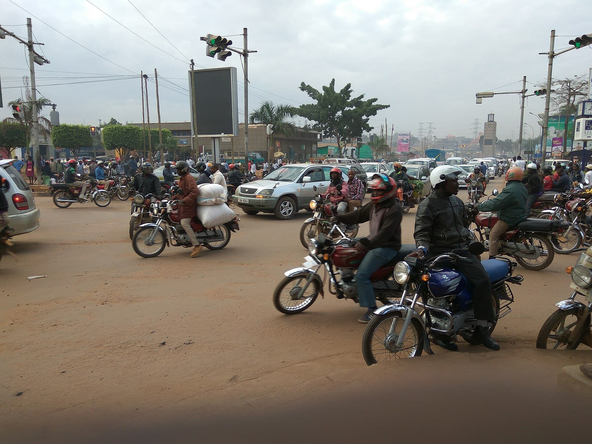 Boda boda motorcycles on a busy Kampala street