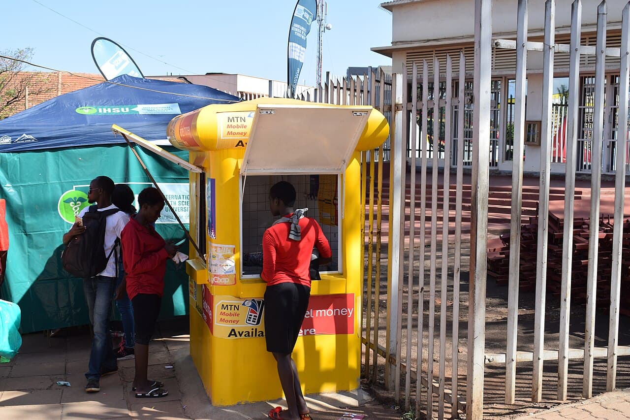 A roadside mobile money kiosk in Uganda